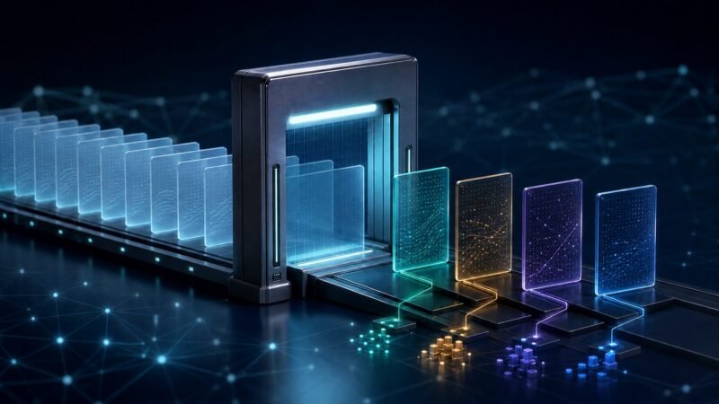 Abstrakte Event-Kontrakte durchlaufen einzeln ein digitales Prüftor der CFTC-Prognosemärkte