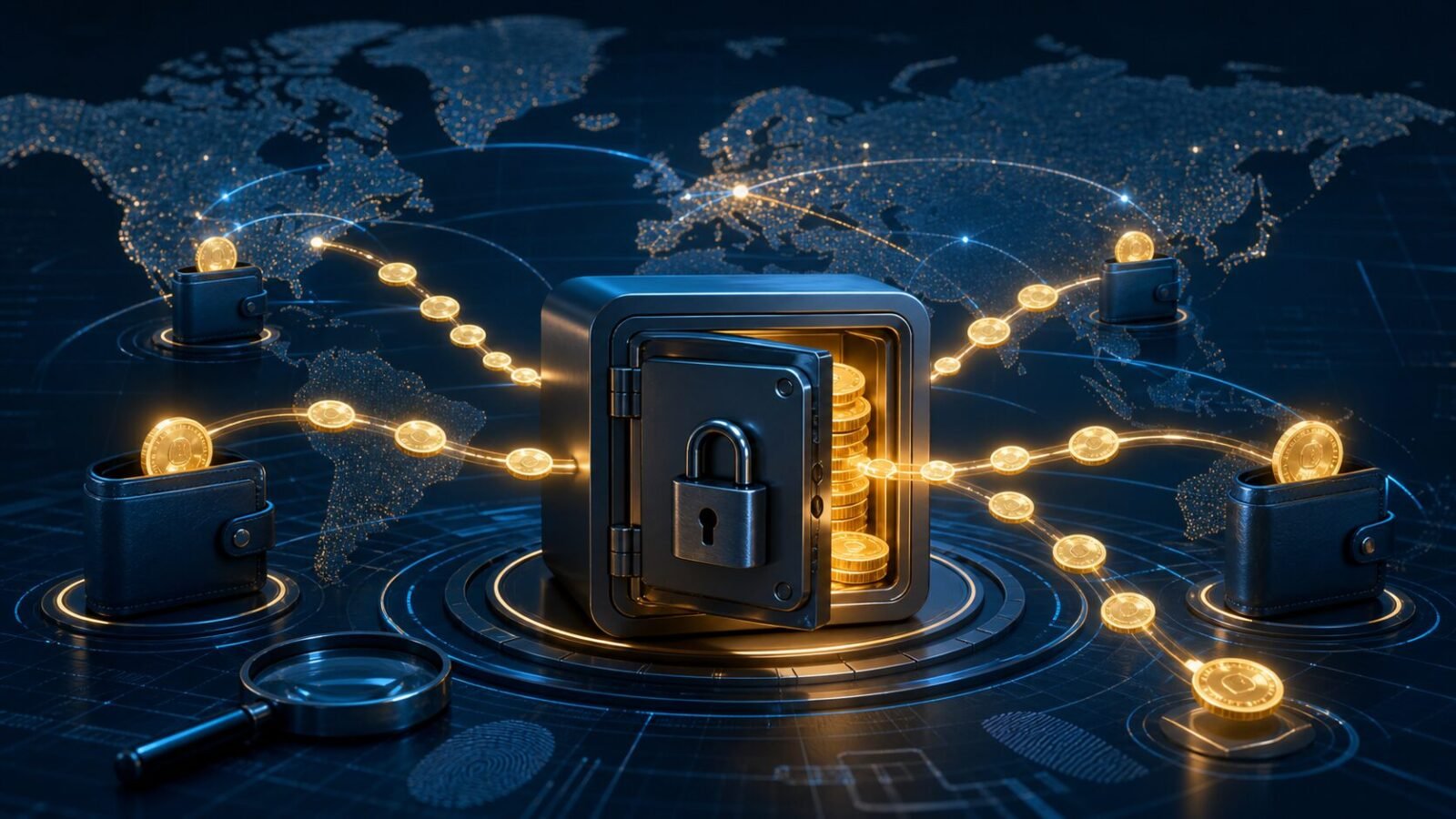 Krypto-Betrug mit weltweit verfolgten Transaktionswegen zu einem gesicherten digitalen Tresor