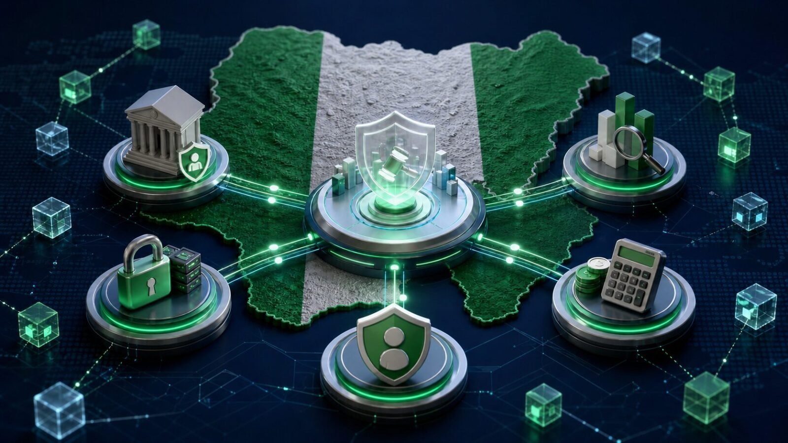 Nigeria Krypto-Regulierung mit vernetzter Aufsicht vor der Karte Nigerias